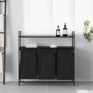 Cesto della Biancheria 3 Scomparti con Ripiani Rovere Marrone 859084