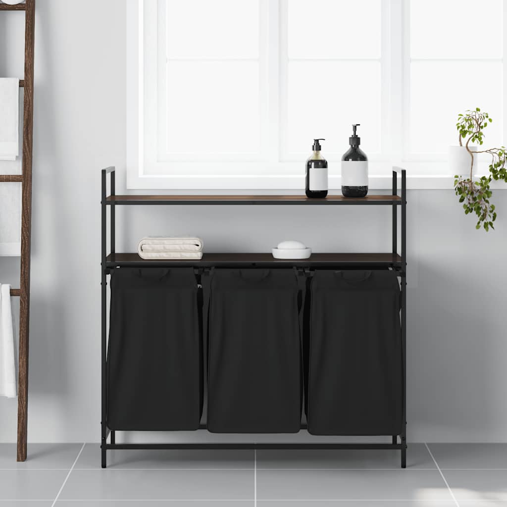 Cesto della Biancheria 3 Scomparti con Ripiani Rovere Marrone