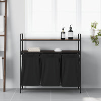 Cesto della Biancheria 3 Scomparti con Ripiani Rovere Marrone