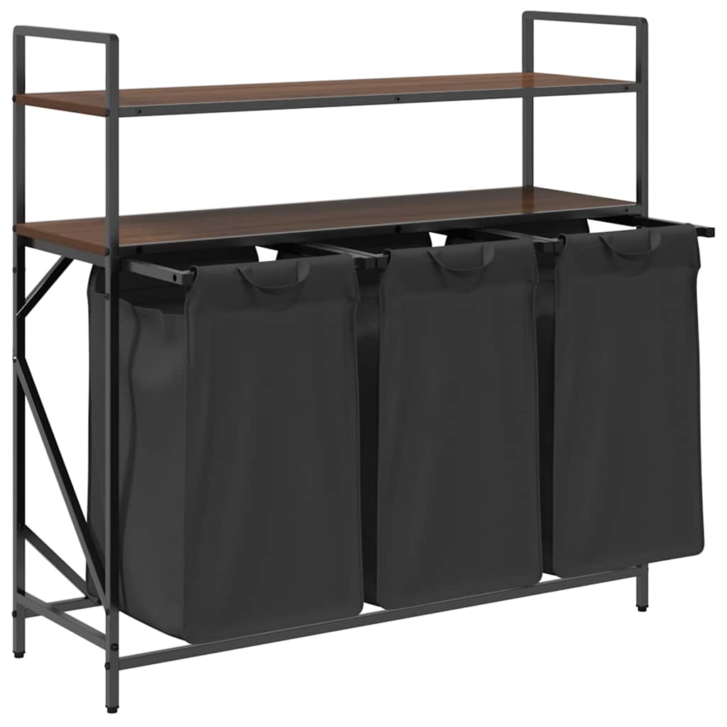 Cesto della Biancheria 3 Scomparti con Ripiani Rovere Marrone 859084