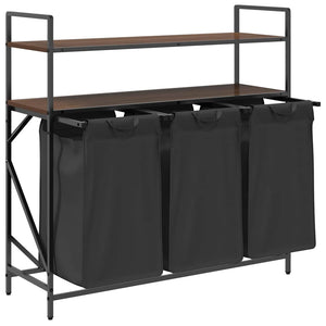 Cesto della Biancheria 3 Scomparti con Ripiani Rovere Marrone