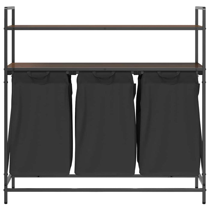 Cesto della Biancheria 3 Scomparti con Ripiani Rovere Marrone