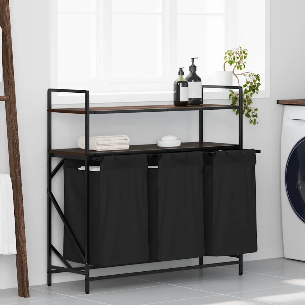 Cesto della Biancheria 3 Scomparti con Ripiani Rovere Marrone 859084