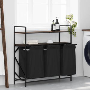 Cesto della Biancheria 3 Scomparti con Ripiani Rovere Marrone 859084