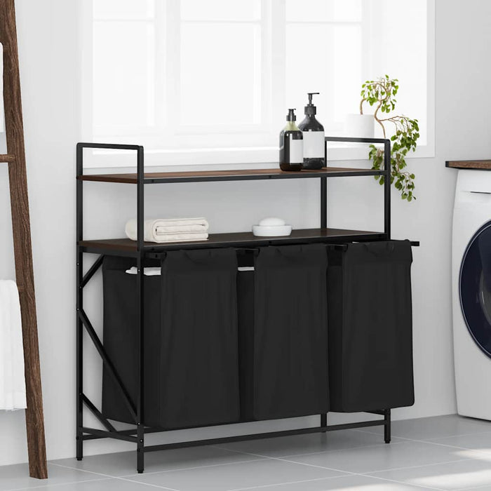 Cesto della Biancheria 3 Scomparti con Ripiani Rovere Marrone