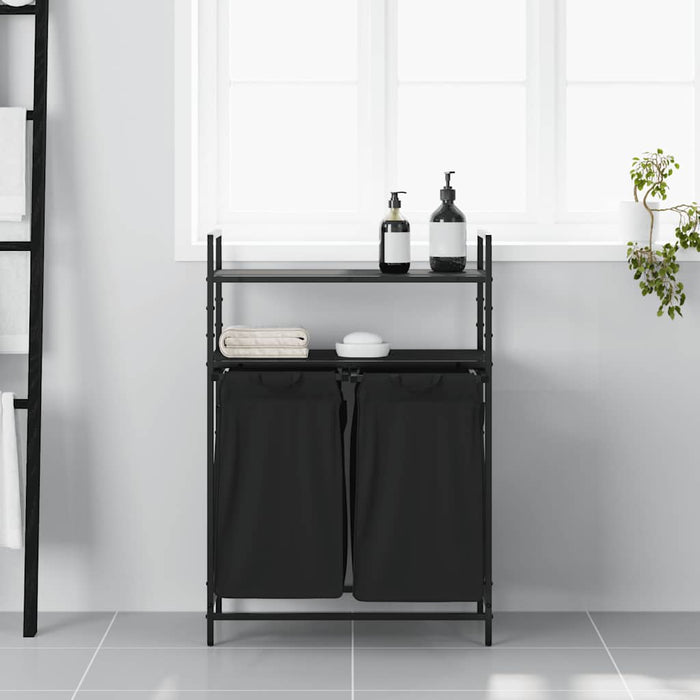 Cesto della Biancheria 2 Scomparti con Ripiani Rovere Nero 859085