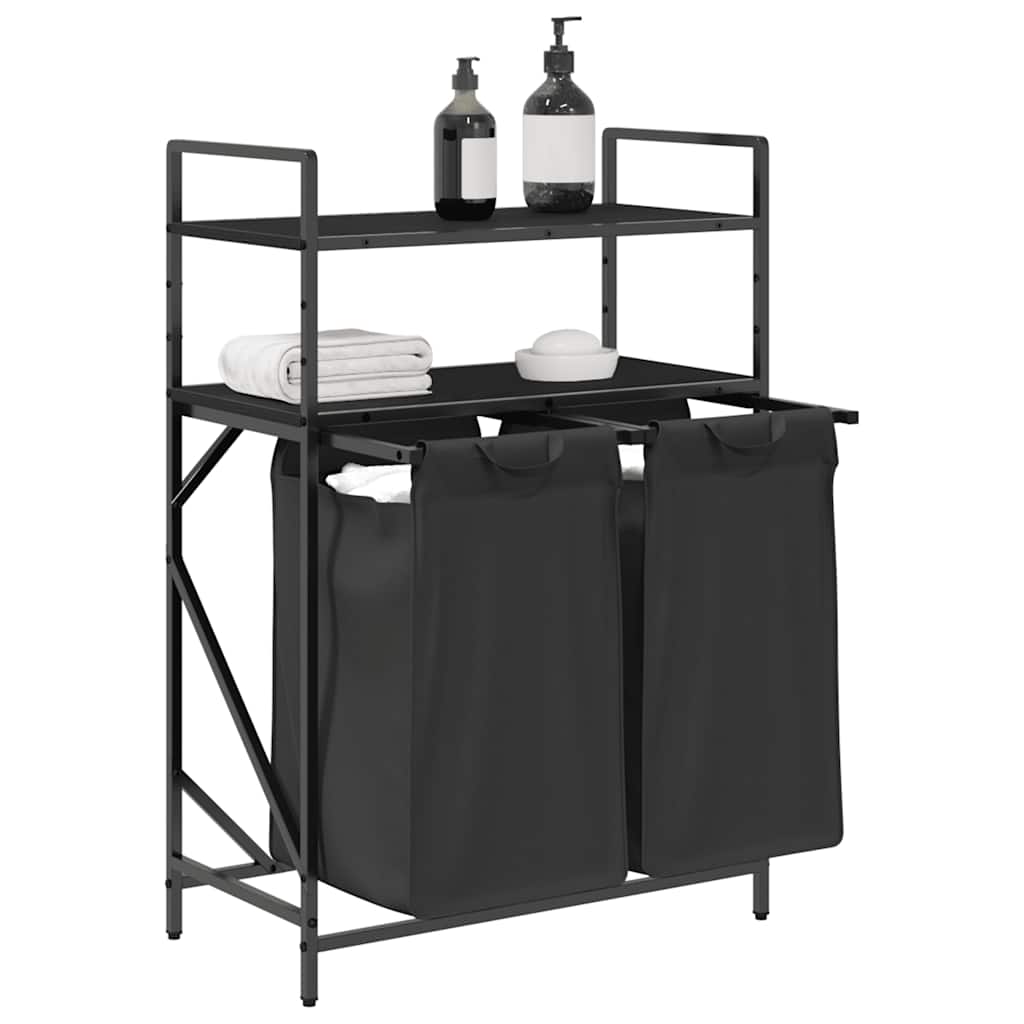 Cesto della Biancheria 2 Scomparti con Ripiani Rovere Nero 859085