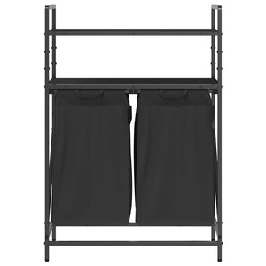 Cesto della Biancheria 2 Scomparti con Ripiani Rovere Nero 859085