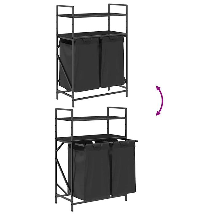 Cesto della Biancheria 2 Scomparti con Ripiani Rovere Nero 859085