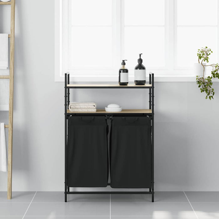 Cesto Portabiancheria 2 Scomparti con Ripiani Rovere Sonoma 859086