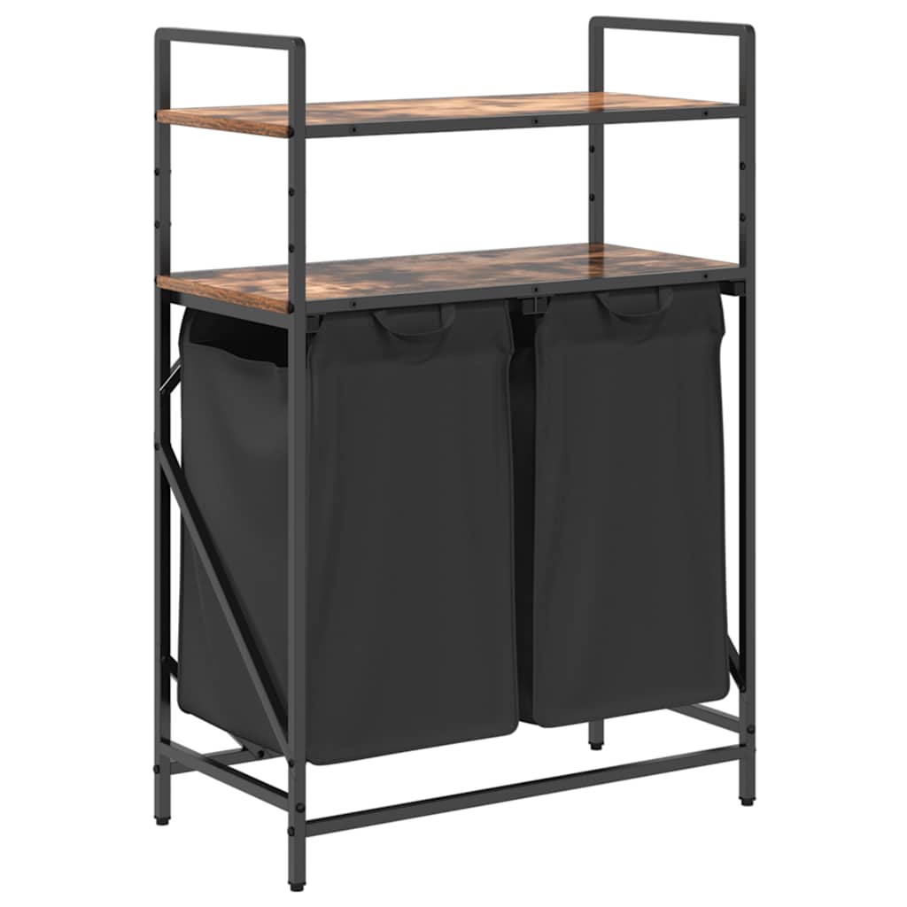 Cesto della Biancheria 2 Scomparti con Ripiani Rovere Fumo