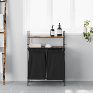 Cesto della Biancheria 2 Scomparti con Ripiani Rovere Fumo