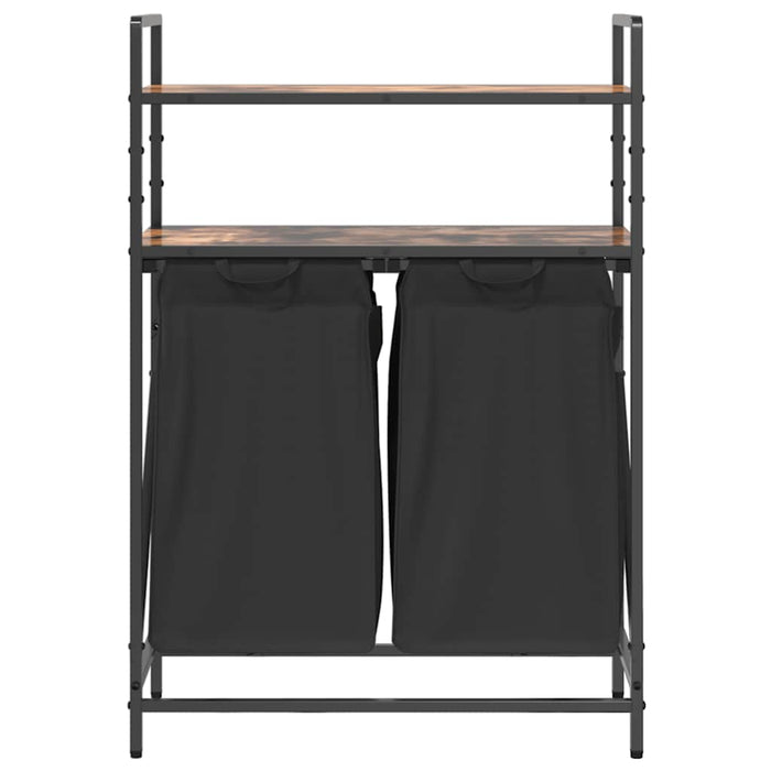 Cesto della Biancheria 2 Scomparti con Ripiani Rovere Fumo 859087