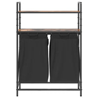 Cesto della Biancheria 2 Scomparti con Ripiani Rovere Fumo