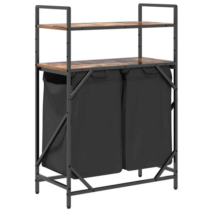 Cesto della Biancheria 2 Scomparti con Ripiani Rovere Fumo 859087