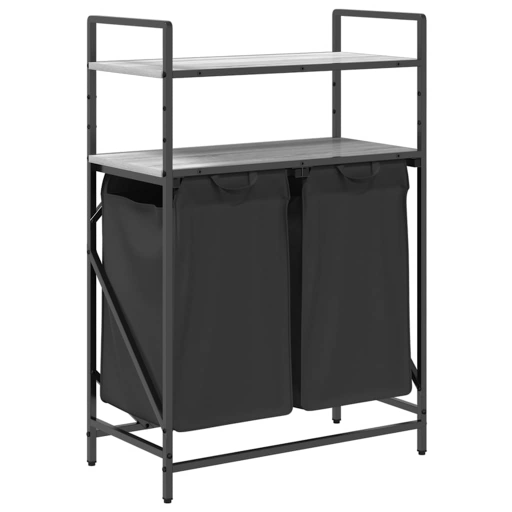 Cesto Portabiancheria 2 Scomparti con Ripiani Grigio Sonoma 859088