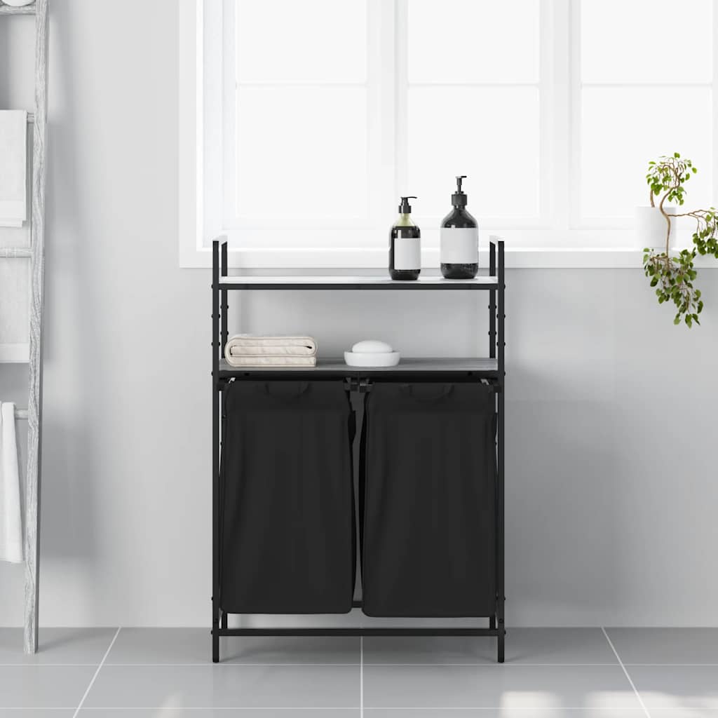 Cesto Portabiancheria 2 Scomparti con Ripiani Grigio Sonoma 859088