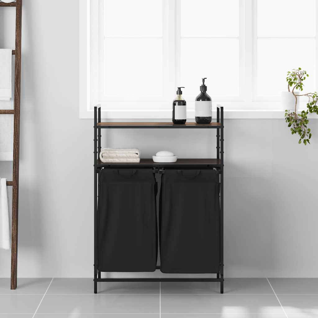 vidaXL Cesto della Biancheria 2 Scomparti con Ripiani Rovere Marrone