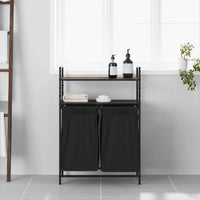 vidaXL Cesto della Biancheria 2 Scomparti con Ripiani Rovere Marrone