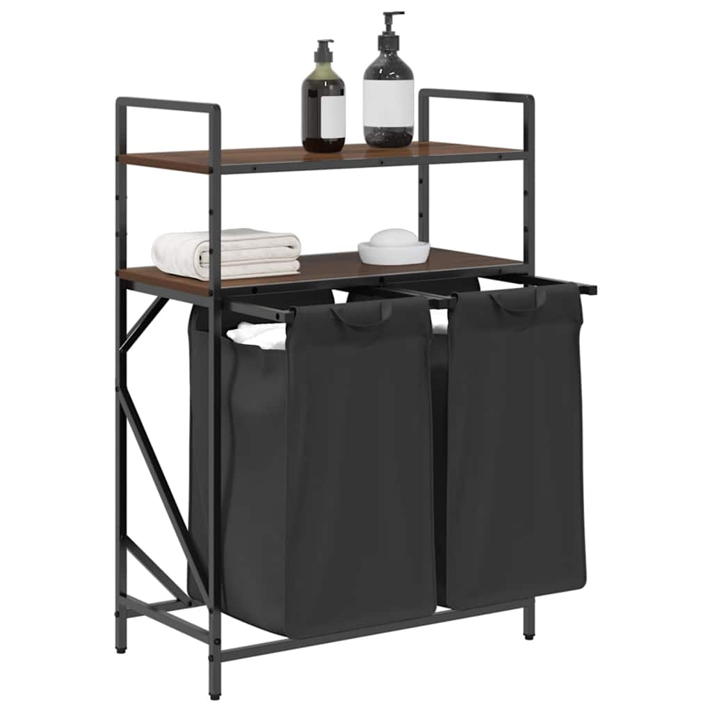 Cesto della Biancheria 2 Scomparti con Ripiani Rovere Marrone 859089