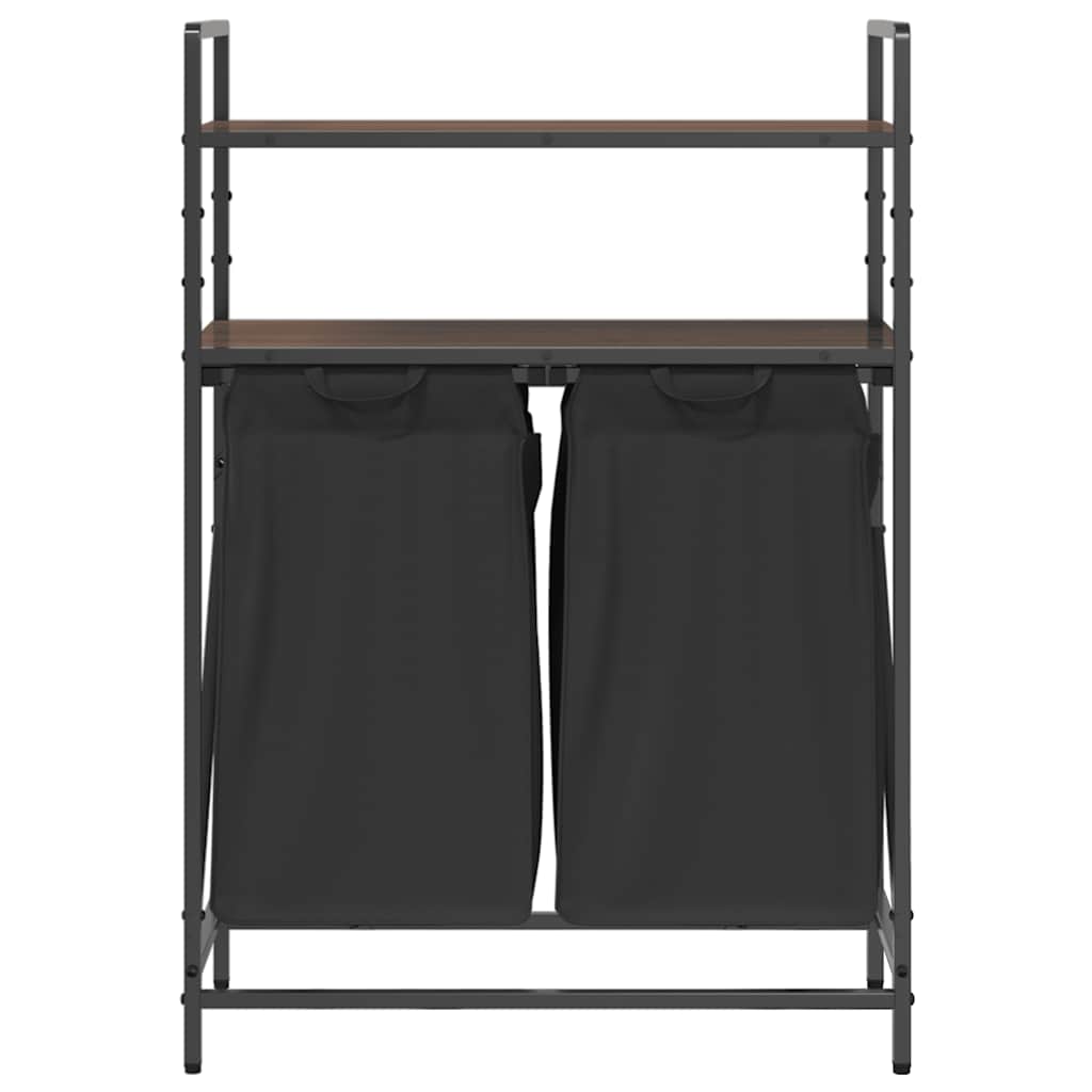 Cesto della Biancheria 2 Scomparti con Ripiani Rovere Marrone 859089