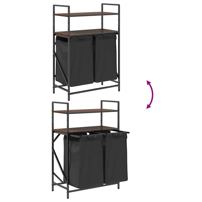 Cesto della Biancheria 2 Scomparti con Ripiani Rovere Marrone 859089