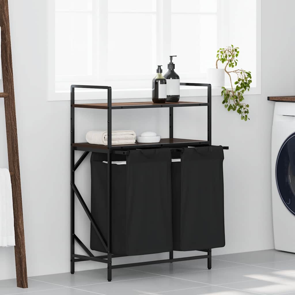 vidaXL Cesto della Biancheria 2 Scomparti con Ripiani Rovere Marrone