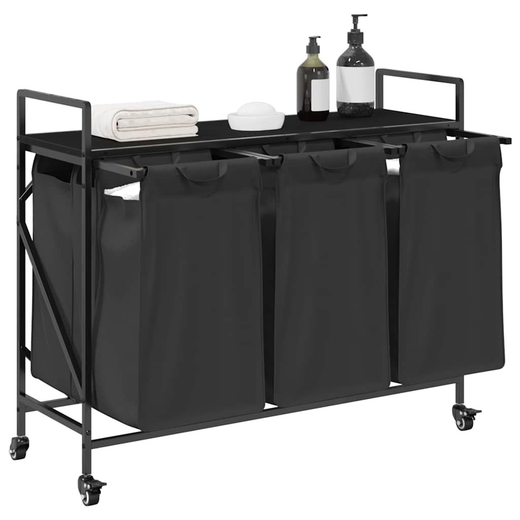 Cesto della Biancheria 3 Scomparti con Ruote Rovere Nero 859090