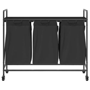 Cesto della Biancheria 3 Scomparti con Ruote Rovere Nero 859090