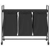 Cesto della Biancheria 3 Scomparti con Ruote Rovere Nero