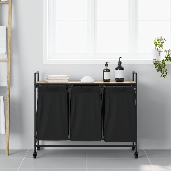 Cesto per la Biancheria 3 Scomparti con Ruote Rovere Sonoma 859091