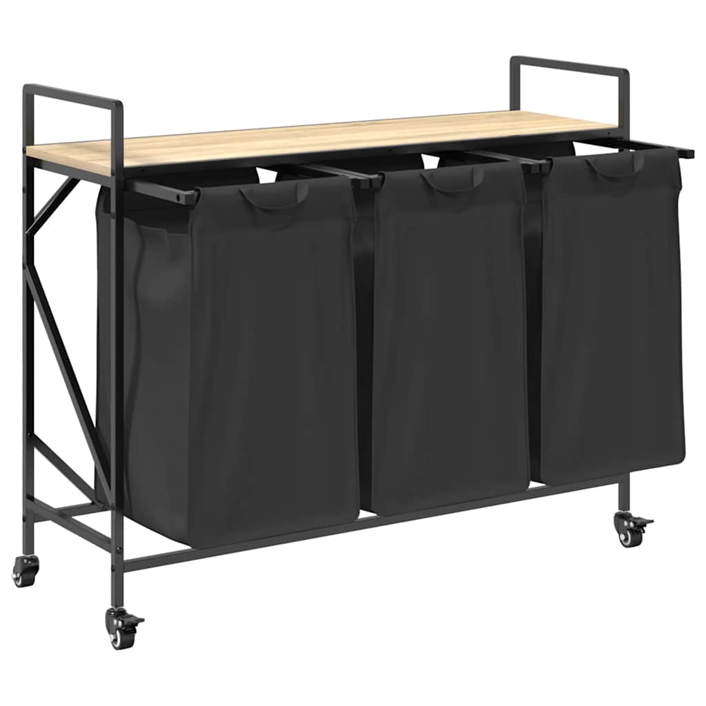 Cesto per la Biancheria 3 Scomparti con Ruote Rovere Sonoma