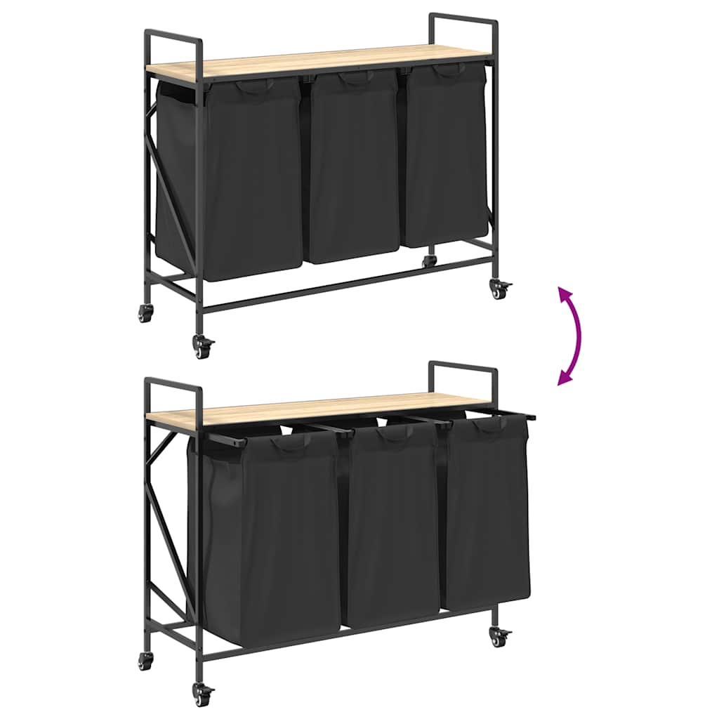 Cesto per la Biancheria 3 Scomparti con Ruote Rovere Sonoma