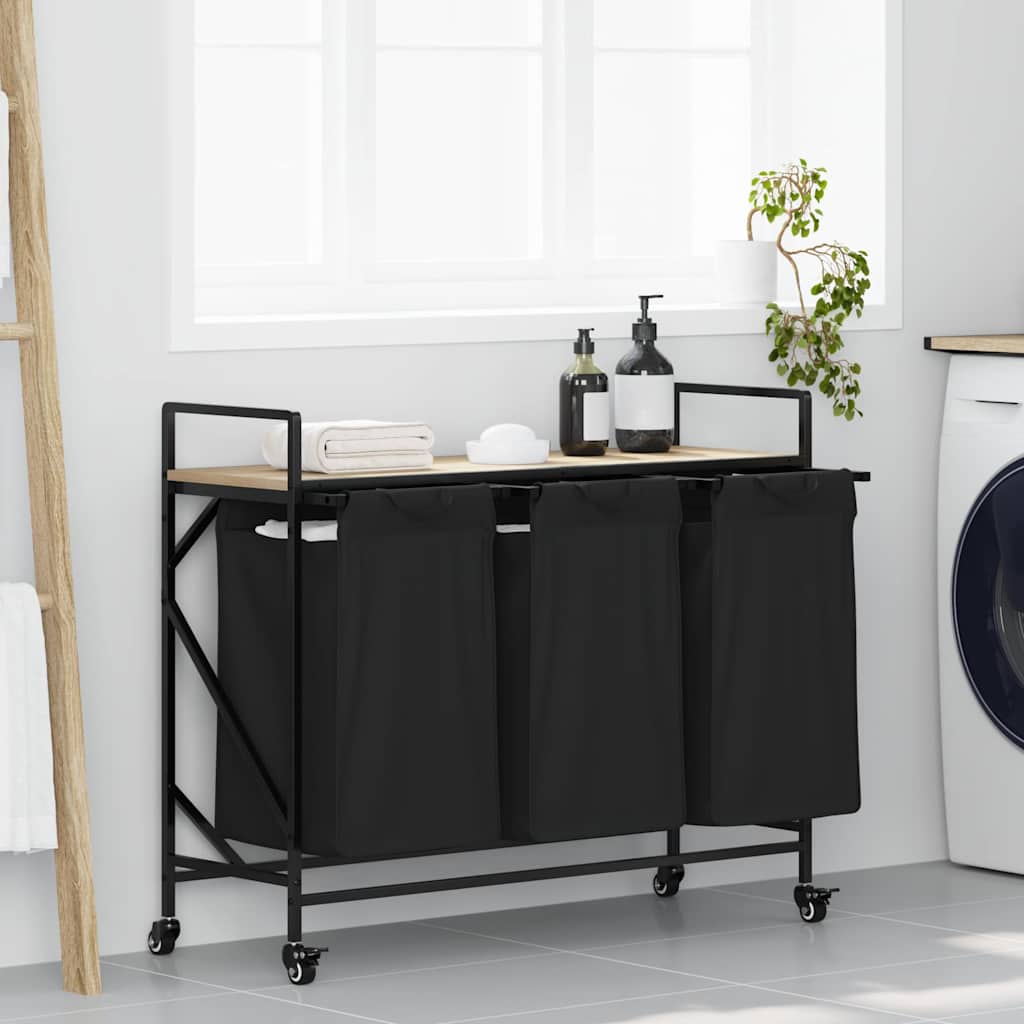 Cesto per la Biancheria 3 Scomparti con Ruote Rovere Sonoma