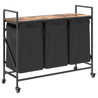 Cesto della Biancheria 3 Scomparti con Ruote Rovere Fumo