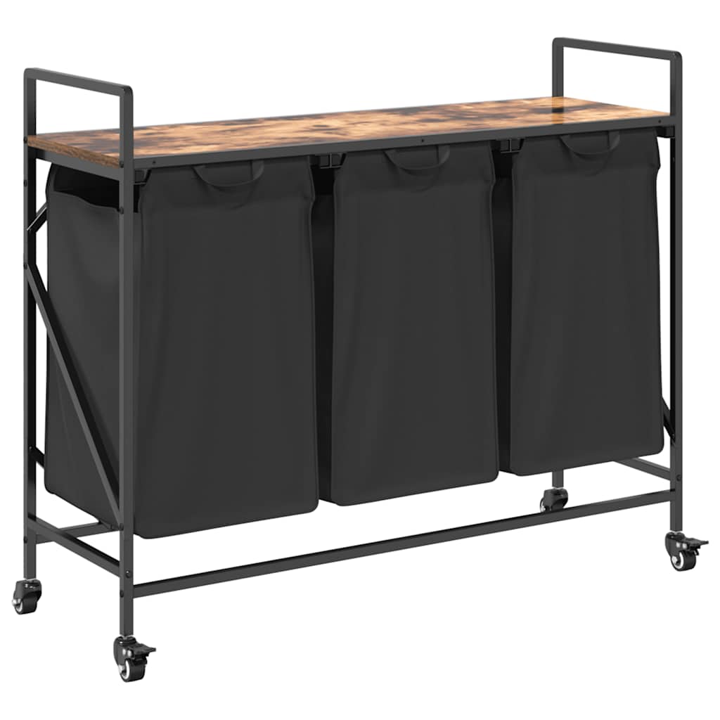 Cesto della Biancheria 3 Scomparti con Ruote Rovere Fumo 859092