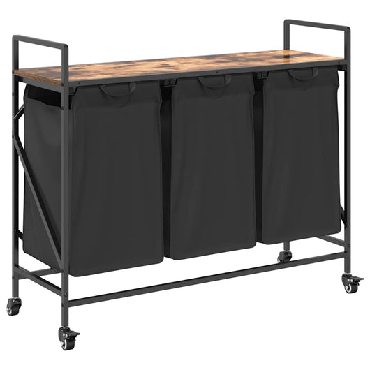 Cesto della Biancheria 3 Scomparti con Ruote Rovere Fumo 859092