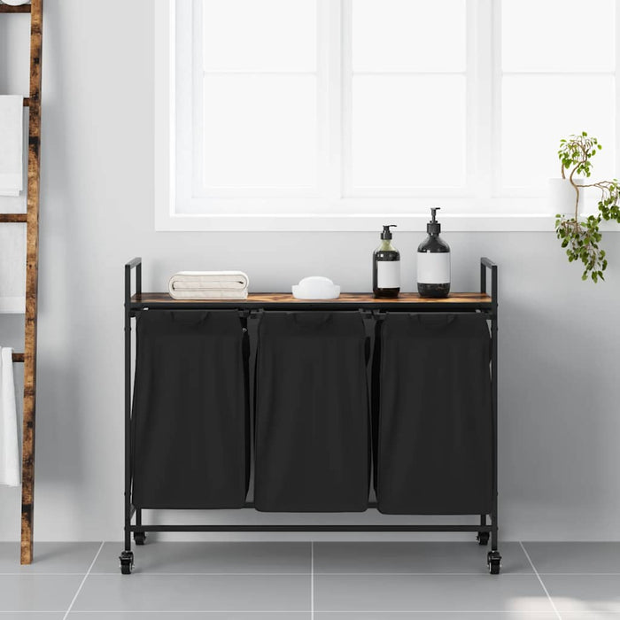 Cesto della Biancheria 3 Scomparti con Ruote Rovere Fumo 859092