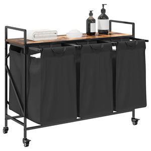 Cesto della Biancheria 3 Scomparti con Ruote Rovere Fumo 859092