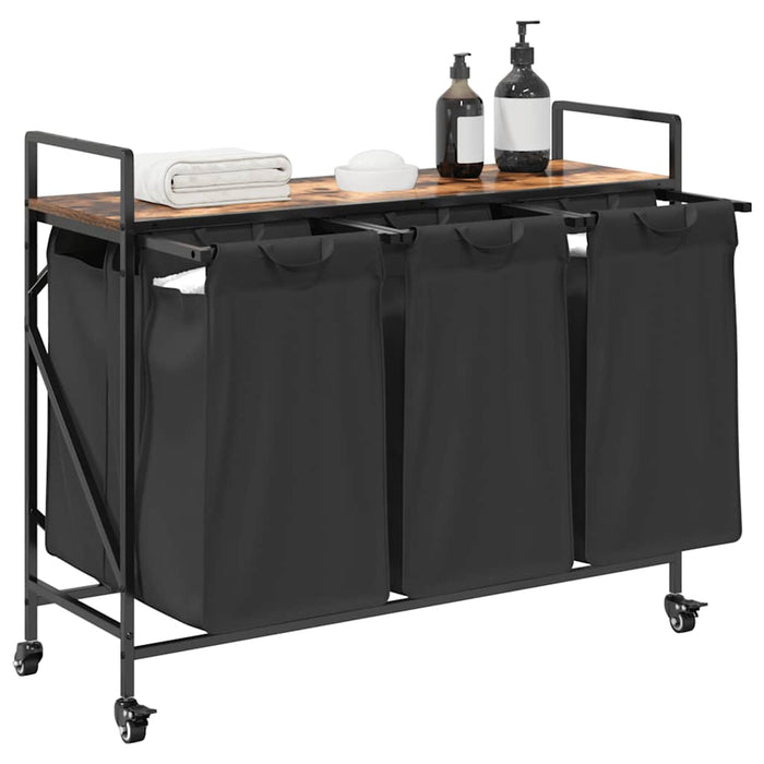 Cesto della Biancheria 3 Scomparti con Ruote Rovere Fumo 859092