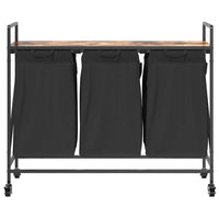 Cesto della Biancheria 3 Scomparti con Ruote Rovere Fumo