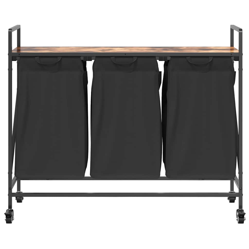 Cesto della Biancheria 3 Scomparti con Ruote Rovere Fumo 859092