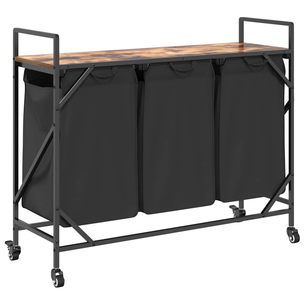 Cesto della Biancheria 3 Scomparti con Ruote Rovere Fumo 859092