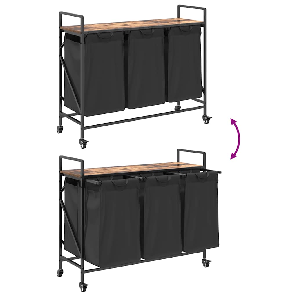 Cesto della Biancheria 3 Scomparti con Ruote Rovere Fumo 859092