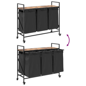 Cesto della Biancheria 3 Scomparti con Ruote Rovere Fumo 859092