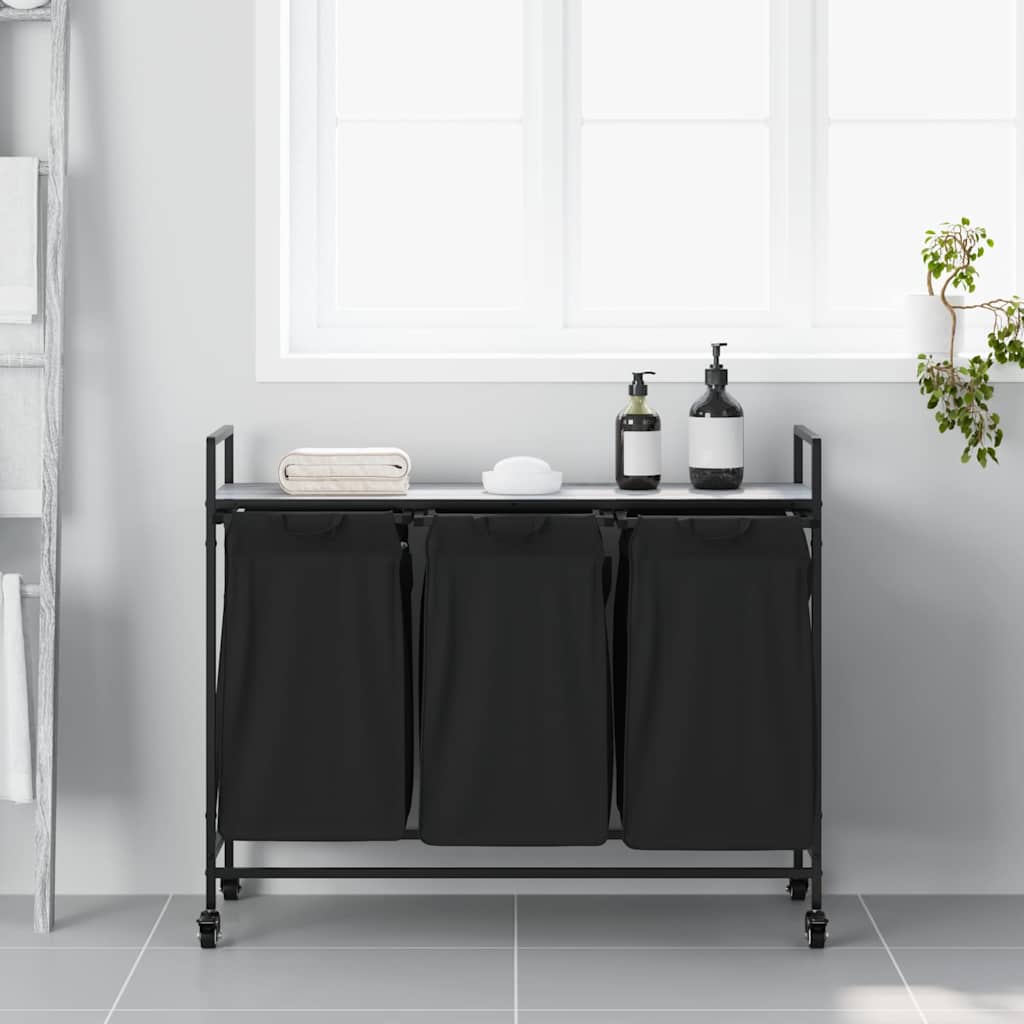 Cesto Portabiancheria 3 Scomparti con Ruote Grigio Sonoma 859093