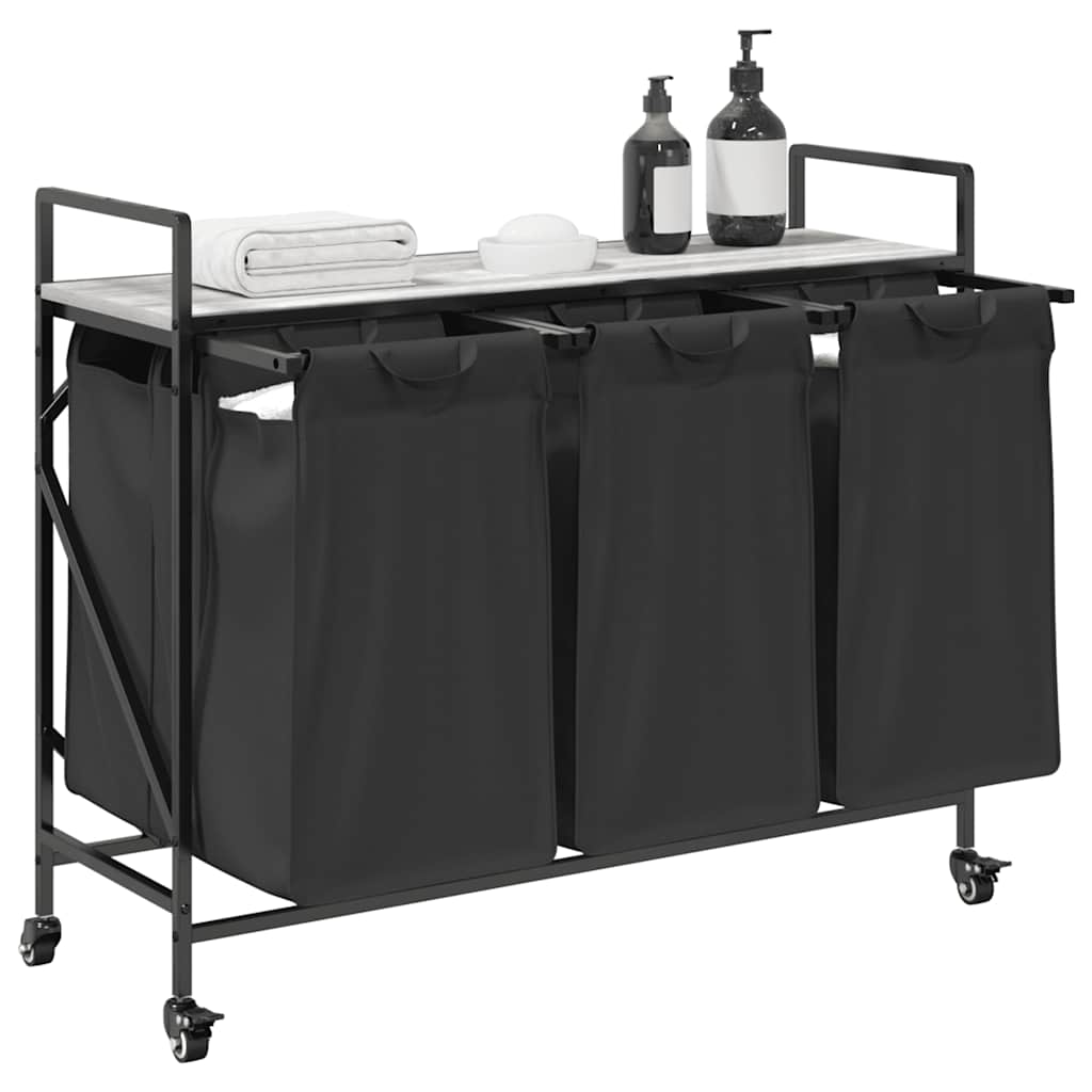 Cesto Portabiancheria 3 Scomparti con Ruote Grigio Sonoma