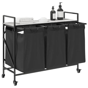 Cesto Portabiancheria 3 Scomparti con Ruote Grigio Sonoma