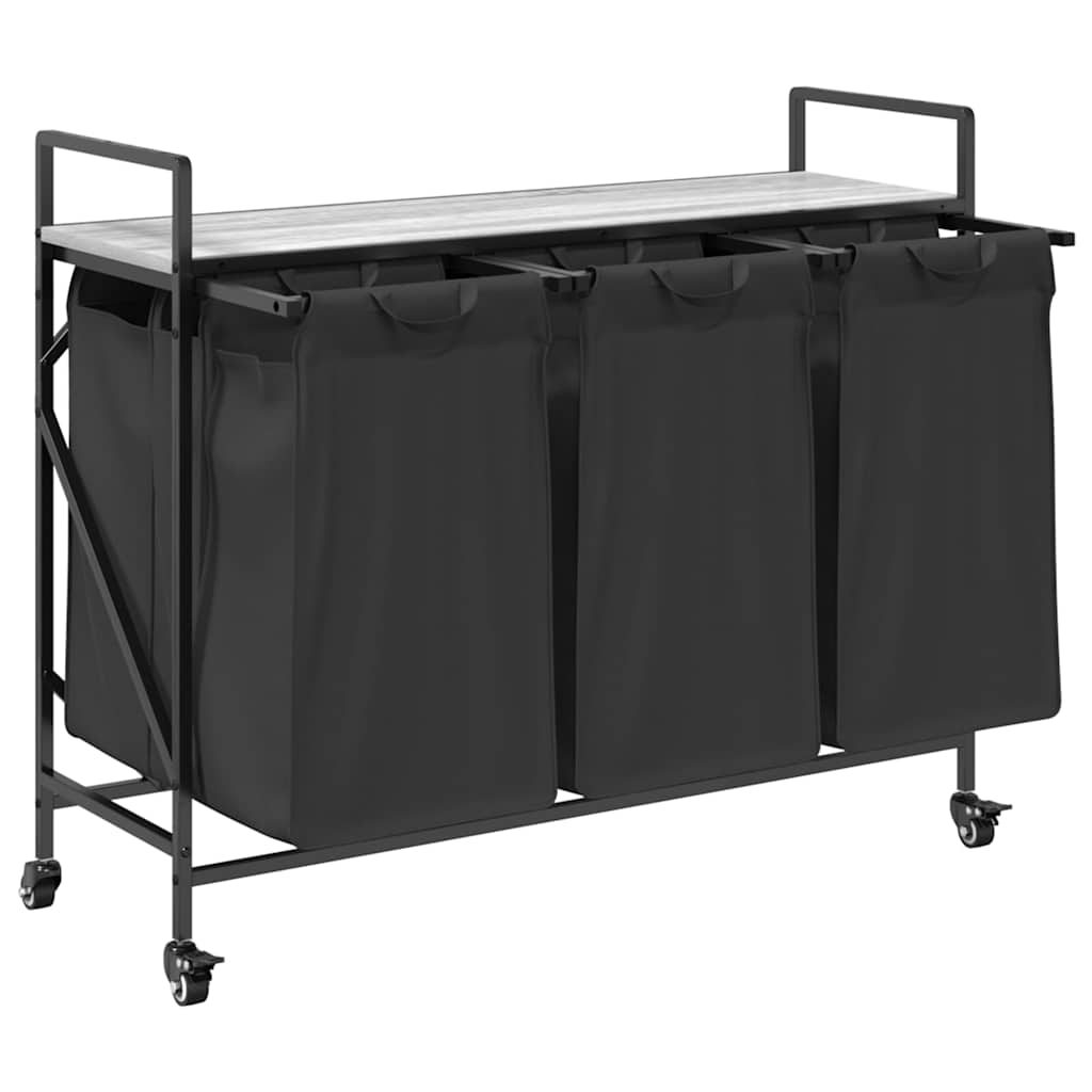 Cesto Portabiancheria 3 Scomparti con Ruote Grigio Sonoma