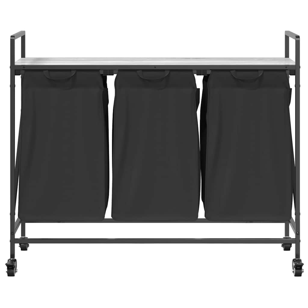 Cesto Portabiancheria 3 Scomparti con Ruote Grigio Sonoma